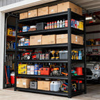Storage Shelves, Garage Metal Shelving Unit, Adjustable, Double-Layer Column with Reinforced Ribs, Heavy-Duty, Capable of Bearing 600-3600 lbs (Black, 82 * 45 * 18, 6-Tier)