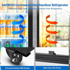 AAOBOSI Commercial Merchandiser Refrigerator,12.29 Cu.Ft Glass Door Display Refrigerator,Upright Beverage Cooler Fridge with Soft LED Light, Customizable Lightbox,Universal Casters, Adjustable Shelves