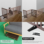 ZJSF Freestanding Indoor Dog Gate for House Foldable Wood Puppy Gate for Doorways Pet Gate for Stairs Extra Wide Pet Fence, Brown, 24" Height 2 Panels