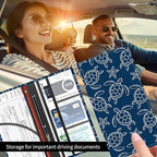 Premium Car Registration and Insurance Card Holder, Cute PU Leather Car Document Holder, Vehicle Glove Box Car Organizer with Magnetic Closure for Driver License, Cards Navy Turtle Starfish