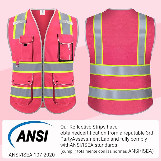 Reflective Safety Vest for Men Women, High Visibility Safety Vest with 8 Pockets Zipper Front, Meets ANSI Standards