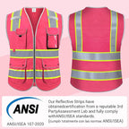 Reflective Safety Vest for Men Women, High Visibility Safety Vest with 8 Pockets Zipper Front, Meets ANSI Standards