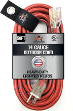 50 ft - 14 Gauge Extension Cord Outdoor - Made in USA - Lighted on Both Ends - Red Outdoor Extension_Cord Waterproof by Anthem Cable - Heavy Duty ExtensionCord 50 ft 15 Amp Extension
