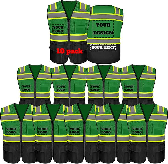 Safety Vest Reflective High Visibility with 5 Pockets ＆Zipper Class 2 Adult Unisex Construction Security Workwear