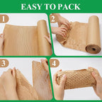 Honeycomb Packing Paper Wrap 12"x60' Recycled Bubble Cushioning Wrap Roll Eco Friendly Shipping Boxes Moving Wrap Packing Supplies Material with 10 Fragile Sticker Labels