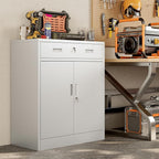 BESFUR 36" H Metal Cabinet with Lockable Drawer and 2 Lockable Doors, White Locking Cabinet with Adjustable Shelf, Lockable Storage Cabinet for Home Office, Garage,School, Warehouse, Utility Room