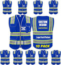 BeautyWill Custom Logo 10 Pockets Safety Vest Class2 ANSI Certified High Visibility Reflective Vest