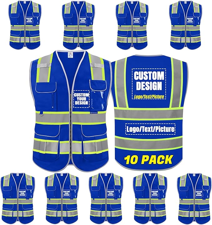 BeautyWill Custom Logo 10 Pockets Safety Vest Class2 ANSI Certified High Visibility Reflective Vest