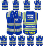 BeautyWill Custom Logo 10 Pockets Safety Vest Class2 ANSI Certified High Visibility Reflective Vest