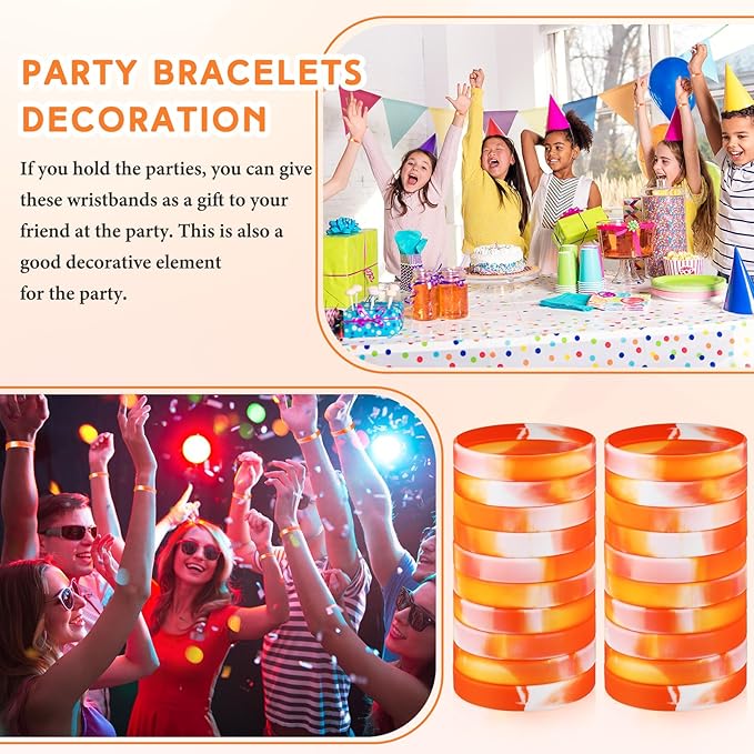 Liliful 100 Pcs Silicone Rubber Wristbands Rubber Wristband Bracelet Bands for Silicone Wristbands for Women Men(Orange and White)