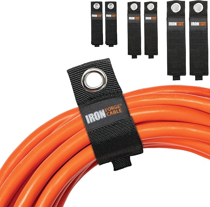 Iron Forge Cable Extension Cord Wrap Organizer, 12 Piece Multi-Pack - 2 Pieces of Medium, Large, and XL Hook and Loop Hanger Wraps Up to 50 lbs