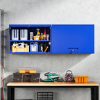 Yizosh Metal Garage Wall Cabinet with Doors and Shelves, Wall Mounted Metal Storage Cabinet, Floating Garage Tool Cabinet for Garage, Basement, Kitchen, Warehouse (Blue, 21.6" H)