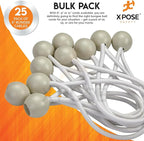 Xpose Safety Bungee Ball Cords 6" 25 Pack Heavy Duty White Stretch Rope with Ball Ties for Canopies, Tarps, Walls, Cable Organization
