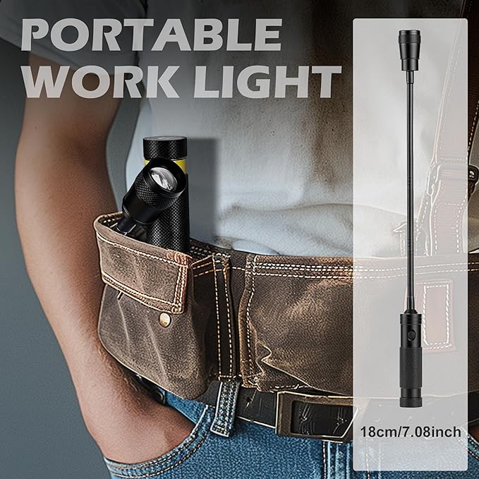 2 Pack LED Work Light, 500 Lumen Gooseneck Magnetic Light, Zoomable Flexible Led Flashlight, Waterproof Job Site Light for Work Bench, Auto-Repairing, Inspection, Emergency