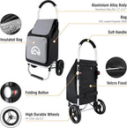 Olympia Tools Aluminum Foldable Utility Shopping Cart for Groceries with Big Wheels and Removable Bag, Collapsible Personal Folding Cart