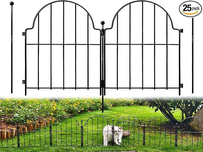 Garden Fence, 22 in(H) x 27.5 ft(L) Arched Rustproof Metal No Dig Fence Garden Fence Border,Ground Stake Animal Barrier Fence for Rabbit Dog, Outdoor Landscape Decor for Yard & Patio,25 Pack
