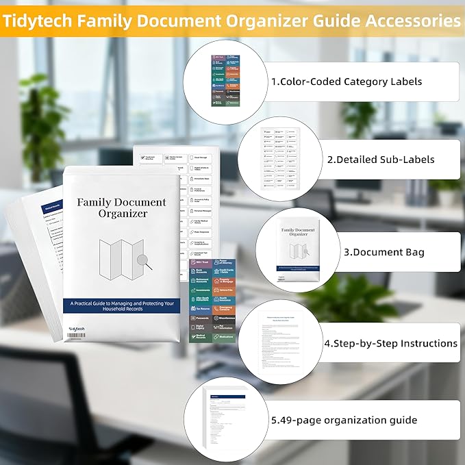 Deluxe Pro Large Next of Kin Box Organizer with 50-Page Family Document Guide, Fireproof Foldable File Organizer with Combination Lock, 10 Hanging Files and 115 Category Labels (15.7"L×12.2"W×10.6"H)