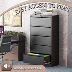 5 Drawer Lateral File Cabinet with Lock, Metal File Cabinet, Lateral File Cabinets for Home Office, Heavy Duty File Storage Cabinet for Legal/Letter/A4 Document, Assembly Required, Black