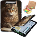 Clipboard with Storage,Storage Clipboard with Pen Holder,Heavy Duty Plastic Storage Clipboard with Low Profile Clip, Clipboard Folder, Teacher Must Haves, Office Supplies,Brown Cat and Books