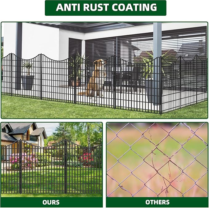18 Panels No Dig Decorative Fence with Gate, 33 in(H) X 40.5 ft(L) Tall Garden Fence Animal Barrier, Rustproof Metal Wire Edging Border, Temporary Dog Fencing for Outdoor, Yard, Patio