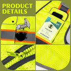 High Visibility Safety Vest - Reflective Breathable Mesh with 9 Pockets, Front Zipper for Men & Women - Meets ANSI/ISEA Standards