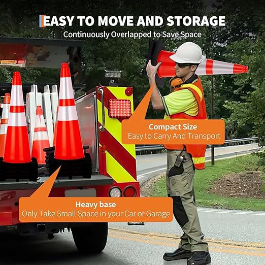 6 Pack Traffic Safety Cones 28 Inch, PVC Orange Safety Cones with Reflective Collars and Weighted Base for Traffic Control, Construction Events, Driveways, and Parking Lots