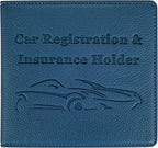 Car Registration and Insurance Holder, Premium PU Leather Vehicle Glove Box Car Organizer Men Women Wallet Accessories Case for ID, Driver's License - Blue