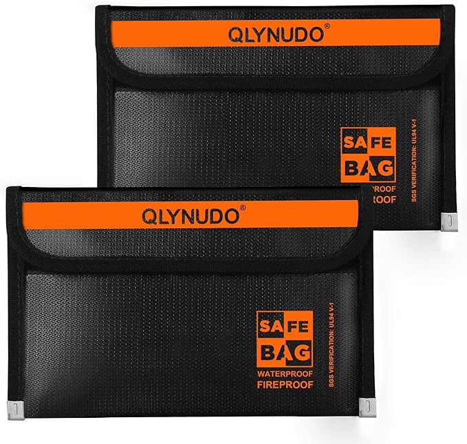 Small Fireproof Document Bag (8x5", External Size), 2-Pack Fireproof Money Bag for Cash with Waterproof Zipper, Fireproof Pouch Set