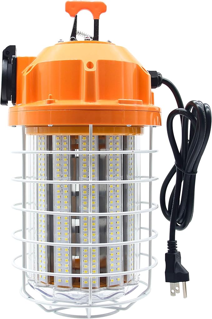 100W LED Temporary Work Light Fixture 16000 Lumen Daylight White 5000K, IP64 Dust & Waterproof, Stainless Steel Protective Cover for High Bay Construction Jobsite Workshop