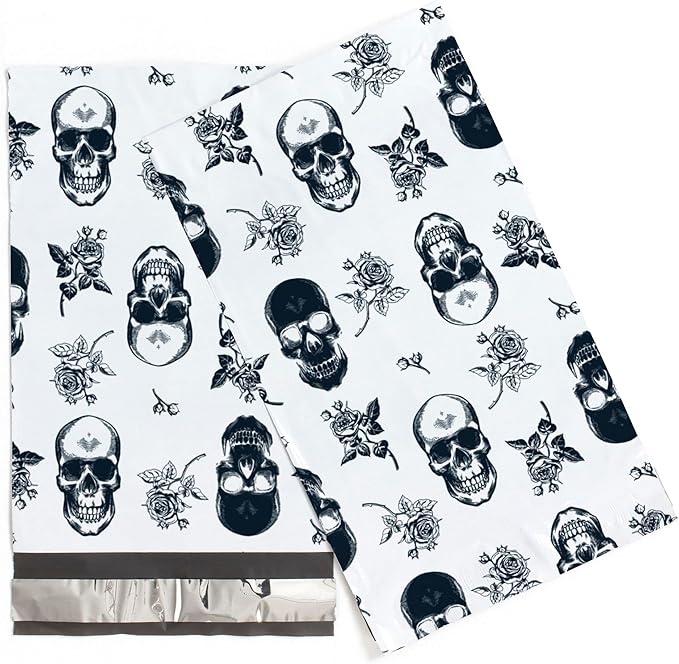 Package Mint Poly Mailers 6 x 9 200 Pack | Waterproof & Tear Resistant Mailing Envelopes for Small Business Supplies | Shipping Bags for Clothes | Cute Shipping Bags for Small Business -Skull Rose