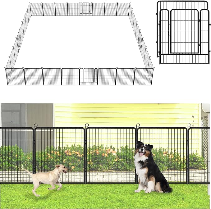 Decorative Metal Garden Fence with Gate Dog Fence Outdoor for Yard, 32in(H) x 96Ft(L) No Dig Fence 36 Panels Fencing for Dogs Animal Barrier Fence Garden Fencing for Yard, Patio, Flower Bed