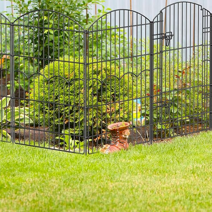 Decorative Garden Fence 6 Panels 14.8ft(L)×38in(H) No Dig Animal Barrier Fencing with 5 Panels + 1 Gate, Metal Garden Fences Rustproof Wire Border Temporary Dog Fence Outdoor for Patio Yard Lawn