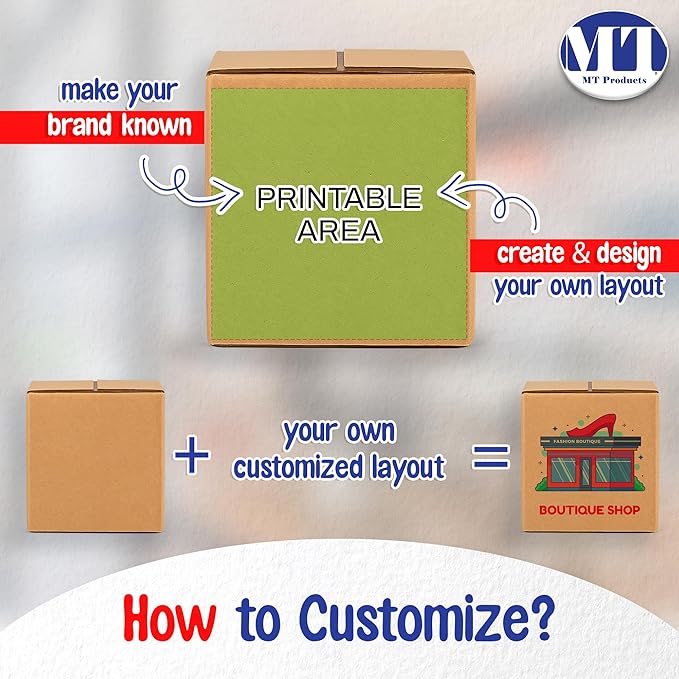 MT Products Custom Printed Kraft Cardboard Shipping Boxes 5" x 5" x 5" - Personalized Mailing Boxes and for Gifting
