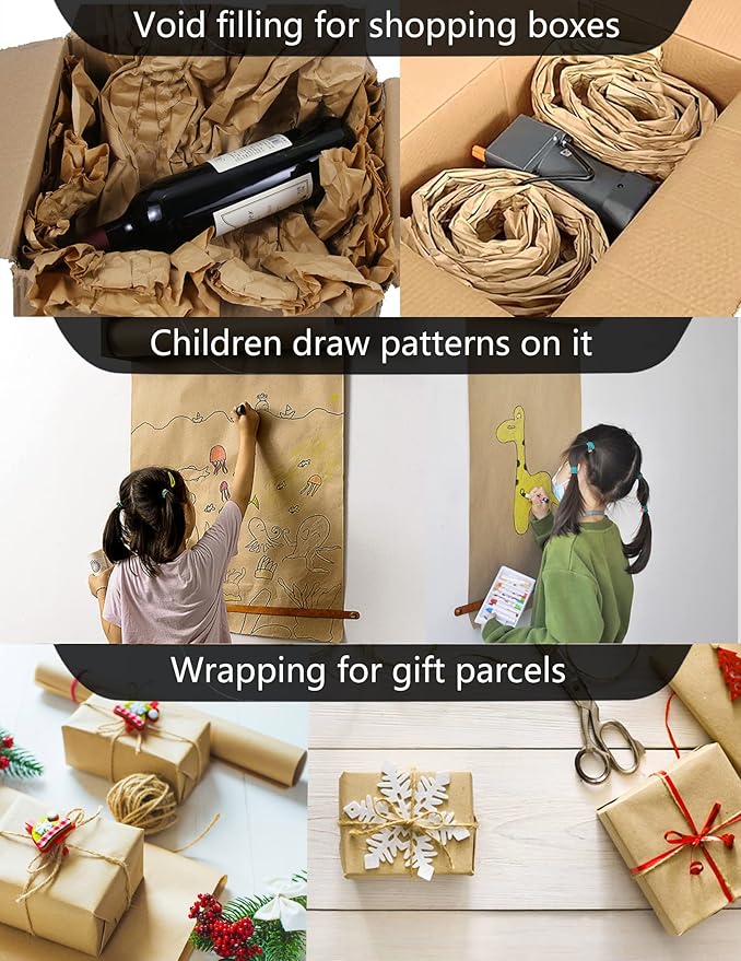 Kraft Paper Roll 12" x 98ft, Brown Craft Paper 80GMS for Gift Package/Bouquet Flower Wrapping/Kids Arts Drawing/Bulletin Board/DIY/Box Moving Filler/Shipping Supplies/Table Cover, Unwaxed & Uncoated
