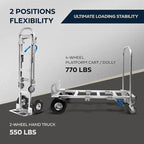 Olympia Tools 2-in-1 Aluminum Convertible Hand Truck - Industrial Heavy Duty Appliance Dolly 4-Wheel Platform Cart - Up to 770 LBS Loading Capacity Mobility Moving Dolly - 2 Positions, 62" Height