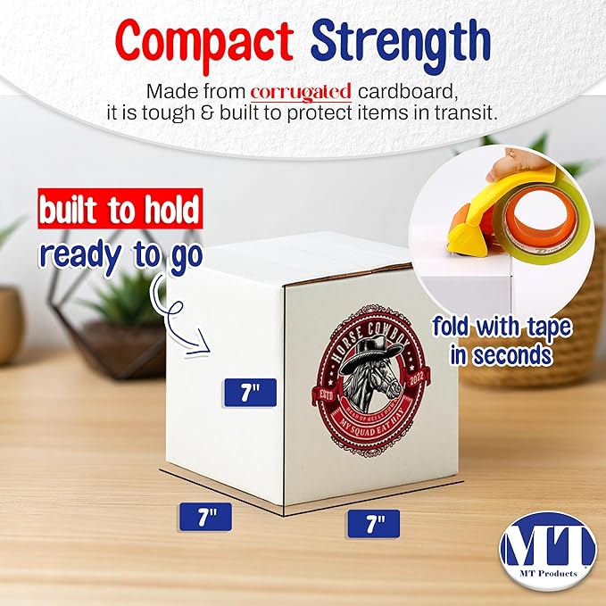 MT Products Custom Printed White Cardboard Shipping Boxes 7" x 7" x 7" - Personalized Mailing Boxes and for Gifting