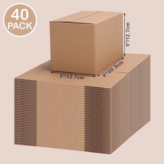 EdenseeLake 40 Pack 8x5x5 inches Shipping Boxes, Corrugated Cardboard Boxes Bulk for Packing, Moving, Mailing, Small Business