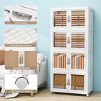 Large Clear Stackable Storage Bins with Lids, 398QT-99.5QT*4Tier Foldable Cabinet for Closet Organizers, Plastic Storage Box with Wheels White