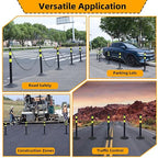 6 Pack 39 Inch Black Traffic Delineator Posts with 2 Green Reflective Stripes, Safety Posts Cones with 6.6 Feet Chains and 14 Inch Rubber Base for Road Safety,Parking Lot (Black)