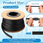 Pangda 300 Feet 1/2 Inch Wire Loom PET Expandable Braided Sleeving Braided Sleeve for TV, Computer, Home Theater (Black)