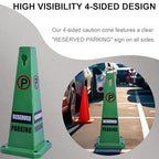 OrangeStar 8-Pack Reserved Parking Cones, Green Four Sided Message Safety Traffic Cones with Heavy Rubber Base for Indoor/Outdoor Use