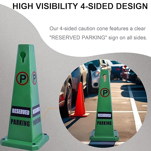 OrangeStar 8-Pack Reserved Parking Cones, Green Four Sided Message Safety Traffic Cones with Heavy Rubber Base for Indoor/Outdoor Use