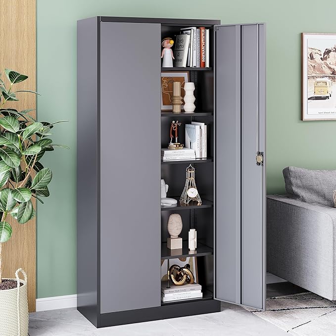 Metal Garage Storage Cabinet,71" H Tall Tool Cabinet with 2 Doors and 5 Adjustbale Shelves,Lockable Tool Cabinet for Garage,Basement,Home Office