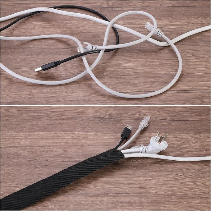 MECCANIXITY Braided Cable Sleeves Heat Shrinkable Fabric Sleeving, 1 3/8" 3ft Black 2:1 Ratio Heat Shrinkable Cord Protector for Harness Cable, Network Cable Protection, Cable Management