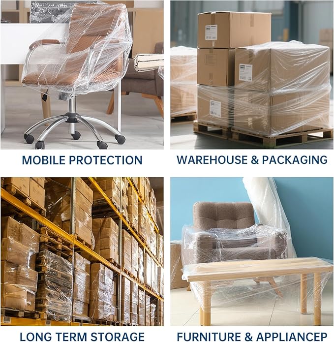 Stretch Film Shrink Wrap Roll 20" x 1500FT, Heavy Duty 80 Gauge Stretch Wrap Roll, Industrial Plastic Wrap for Moving, 800% Stretch for Packing, Pallets, Shipping&Furniture Protection(4 Roll Clear)