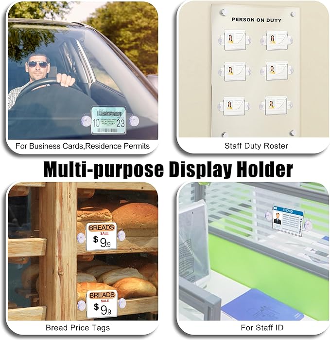4 Pack Parking Permit Holder for Car Windshield,Acrylic Pass Holder with Strong Suction Cup,Clear Parking Tag Holder for Parking Permit,Vehicle Permit,Toll Pass,Name Card(4x3in)