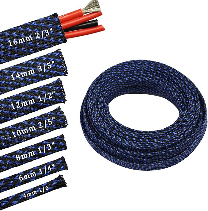 30ft PET Expandable Sleeving Wire Cable Sleeve (1/3", Blue&Black)
