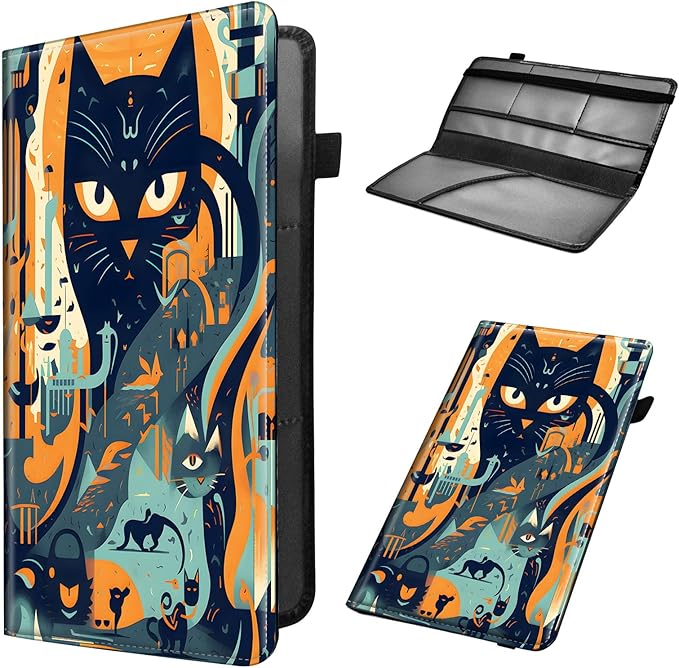 Car Registration and Insurance Holder, Leather Car Glove Box Organizer, Cool Car Accessories for ID, Driver's License Cards & Essential Document,business cards,Men&Women,Black Cat