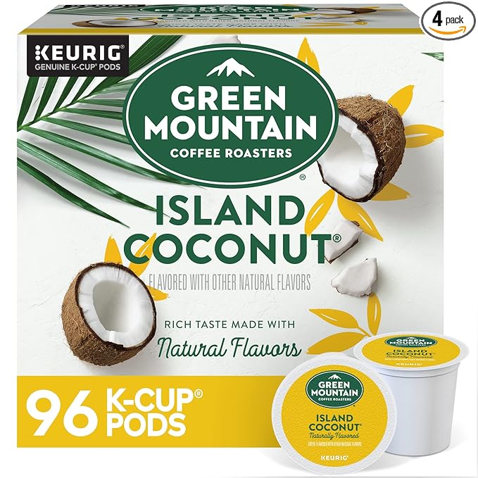 Green Mountain Coffee Roasters Island Coconut Keurig Single-Serve K-Cup Pods, Light Roast Coffee, 96 Count (4 Packs of 24)