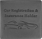 Car Registration and Insurance Holder, Premium PU Leather Vehicle Glove Box Car Organizer Men Women Wallet Accessories Case for ID, Driver's License - Grey
